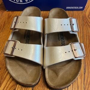 Birkenstock pearl Sandals with Bronze Buckles 37